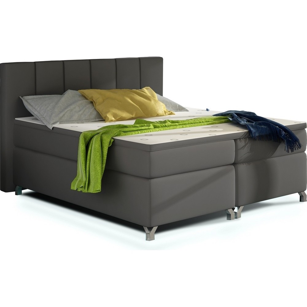 Ensemble boxspring complet tête de lit + sommiers + matelas + surmatelas BASSANO - en simili cuir gris foncé - 140x200 cm Ensemble boxspring complet tête de lit + sommiers + matelas + surmatelas BASSANO - en simili cuir gris foncé - 140x200 cm