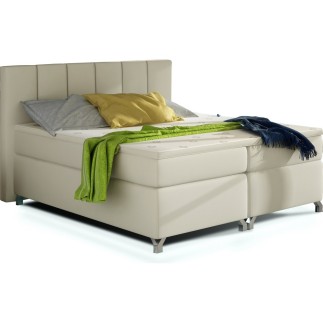 Ensemble boxspring complet tête de lit + sommiers + matelas + surmatelas BASSANO - en simili cuir beige - 140x200 cm