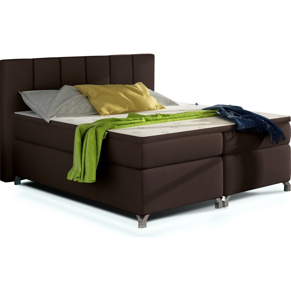 Ensemble boxspring complet tête de lit + sommiers + matelas + surmatelas BASSANO - en simili cuir chocolat - 140x200 cm Ensemble boxspring complet tête de lit + sommiers + matelas + surmatelas BASSANO - en simili cuir chocolat - 140x200 cm