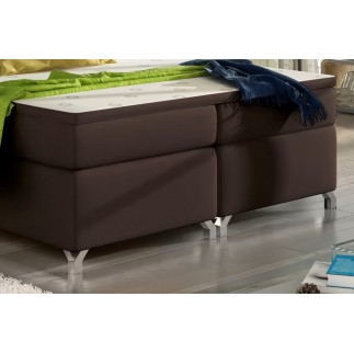 Ensemble boxspring complet tête de lit + sommiers + matelas + surmatelas BASSANO - en simili cuir chocolat - 140x200 cm