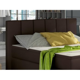 Ensemble boxspring complet tête de lit + sommiers + matelas + surmatelas BASSANO - en simili cuir chocolat - 140x200 cm