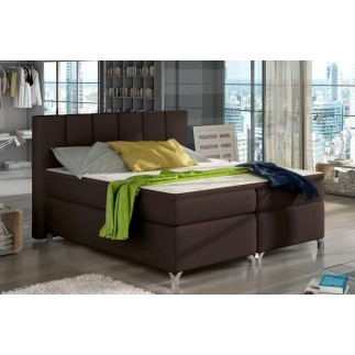 Ensemble boxspring complet tête de lit + sommiers + matelas + surmatelas BASSANO - en simili cuir chocolat - 140x200 cm