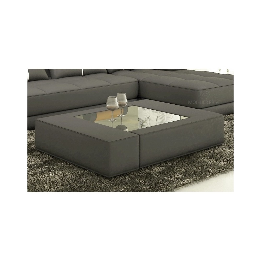 Table basse en cuir italien ZANA, gris foncé Table basse en cuir italien ZANA, gris foncé