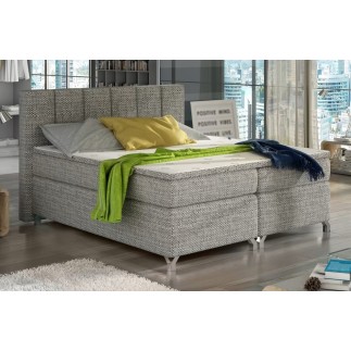 Ensemble boxspring complet tête de lit + sommiers + matelas + surmatelas BASSANO - en tissu gris chiné - 140x200 cm