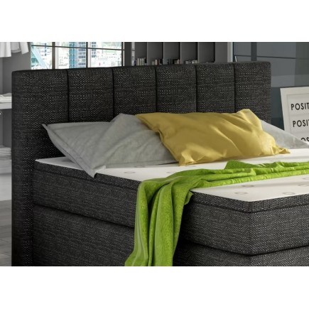 Ensemble boxspring complet tête de lit + sommiers + matelas + surmatelas BASSANO - en tissu gris-noir - 140x200 cm