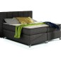 Ensemble boxspring complet tête de lit + sommiers + matelas + surmatelas BASSANO - en tissu gris-noir - 140x200 cm Ensemble boxspring complet tête de lit + sommiers + matelas + surmatelas BASSANO - en tissu gris-noir - 140x200 cm
