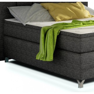 Ensemble boxspring complet tête de lit + sommiers + matelas + surmatelas BASSANO - en tissu gris-noir - 140x200 cm
