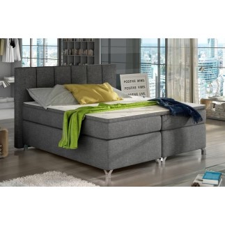 Ensemble boxspring complet tête de lit + sommiers + matelas + surmatelas BASSANO - en tissu gris foncé - 140x200 cm