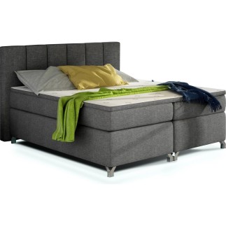 Ensemble boxspring complet tête de lit + sommiers + matelas + surmatelas BASSANO - en tissu gris foncé - 140x200 cm