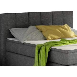 Ensemble boxspring complet tête de lit + sommiers + matelas + surmatelas BASSANO - en tissu gris foncé - 140x200 cm