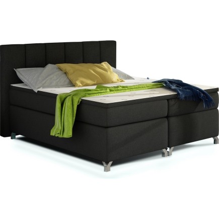 Ensemble boxspring complet tête de lit + sommiers + matelas + surmatelas BASSANO - en tissu noir - 140x200 cm