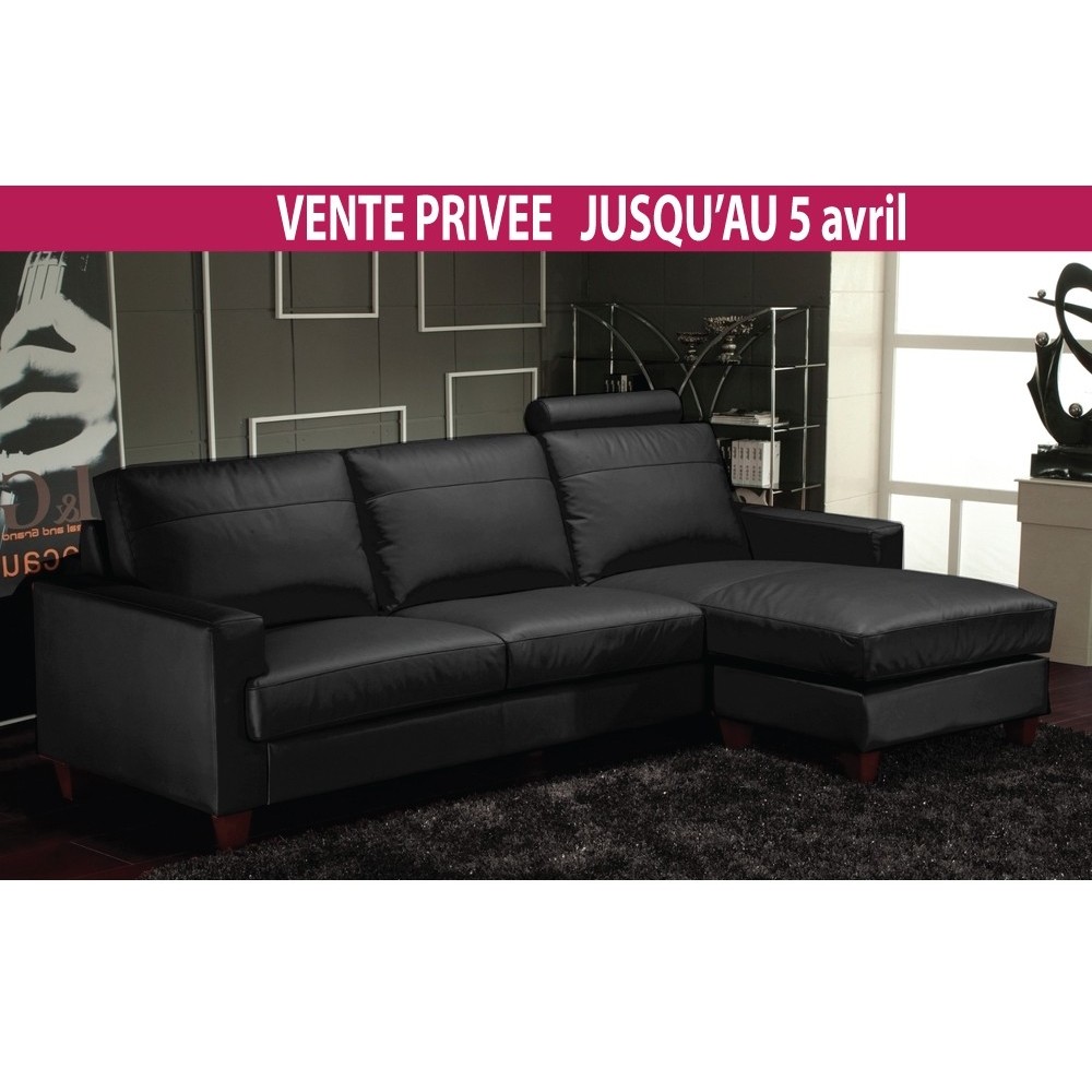 Canapé d'angle en cuir italien 4/5 places BAGGI, blanc, Noir, angle gauche Canapé d'angle en cuir italien 4/5 places BAGGI, blanc, Noir, angle gauche