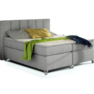 Ensemble boxspring complet tête de lit + sommiers + matelas + surmatelas BASSANO - en tissu gris - 160x200 cm