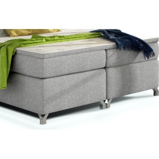 Ensemble boxspring complet tête de lit + sommiers + matelas + surmatelas BASSANO - en tissu gris - 180x200 cm