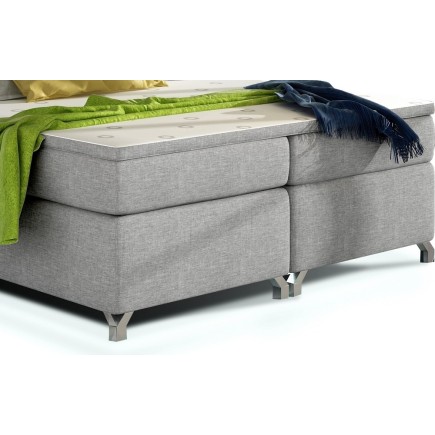 Ensemble boxspring complet tête de lit + sommiers + matelas + surmatelas BASSANO - en tissu gris - 180x200 cm
