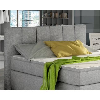Ensemble boxspring complet tête de lit + sommiers + matelas + surmatelas BASSANO - en tissu gris - 180x200 cm