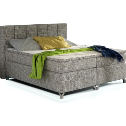 Ensemble boxspring complet tête de lit + sommiers + matelas + surmatelas BASSANO - en tissu gris chiné - 160x200 cm