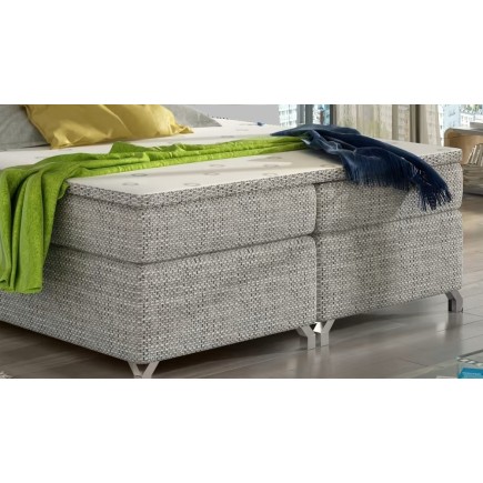 Ensemble boxspring complet tête de lit + sommiers + matelas + surmatelas BASSANO - en tissu gris chiné - 160x200 cm