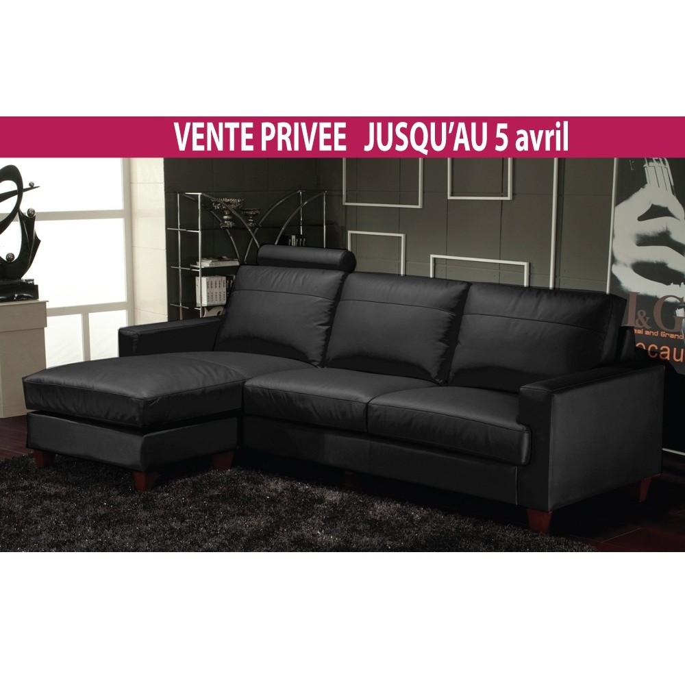 Canapé d'angle en cuir italien 4/5 places BAGGI, blanc, Noir, angle gauche Canapé d'angle en cuir italien 4/5 places BAGGI, blanc, Noir, angle gauche