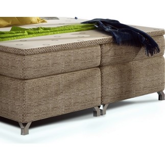 Ensemble boxspring complet tête de lit + sommiers + matelas + surmatelas BASSANO - en tissu marron chiné - 180x200 cm