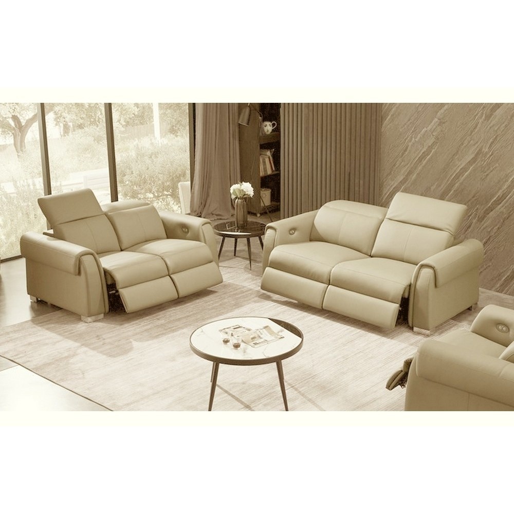 Ensemble avec 4 relax électriques, Canapé 3 places et 2 places en cuir italien buffle TOPRELAX, beige Ensemble avec 4 relax électriques, Canapé 3 places et 2 places en cuir italien buffle TOPRELAX, beige