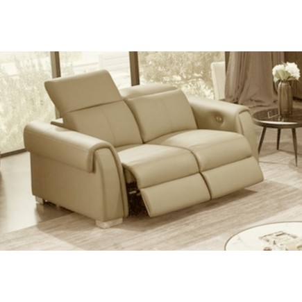 Canapé 3 places avec 2 relax électriques en cuir italien buffle TOPRELAX, beige