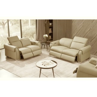 Canapé 3 places avec 2 relax électriques en cuir italien buffle TOPRELAX, beige