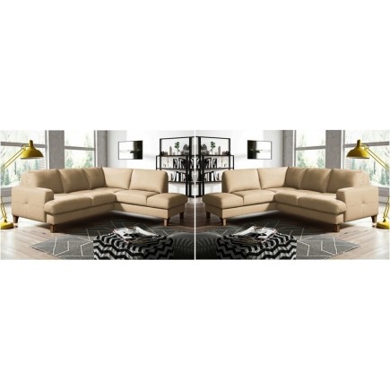 2eme paiement de la commande: 2 Canapés d'angle convertible cuir italien luxe 4/5 places coffre FARELI beige: 1 canapé angle dro