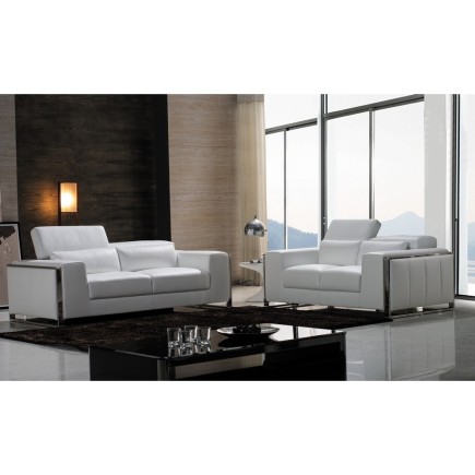 Ensemble Canapé 3 places et 2 places en cuir italien buffle LUXY, blanc