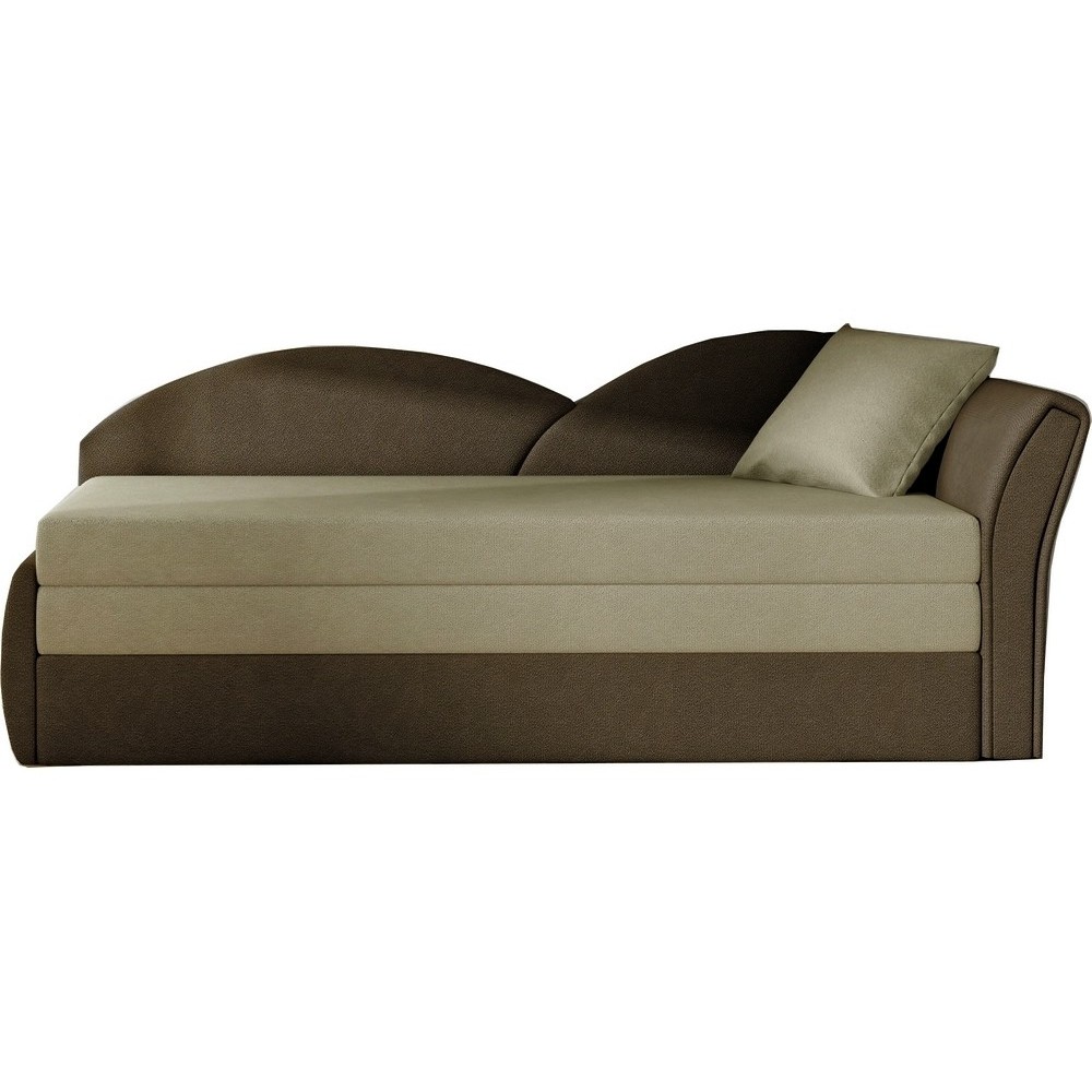 Banquette lit gigogne en tissu de qualité beige et chocolat, angle droit - AGATA, 3 places Banquette lit gigogne en tissu de qualité beige et chocolat, angle droit - AGATA, 3 places