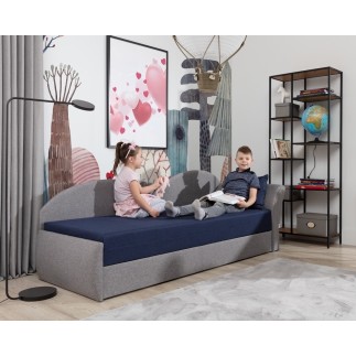 Banquette lit gigogne en tissu de qualité beige et chocolat, angle droit - AGATA