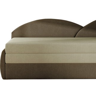 Banquette lit gigogne en tissu de qualité beige et chocolat, angle droit - AGATA