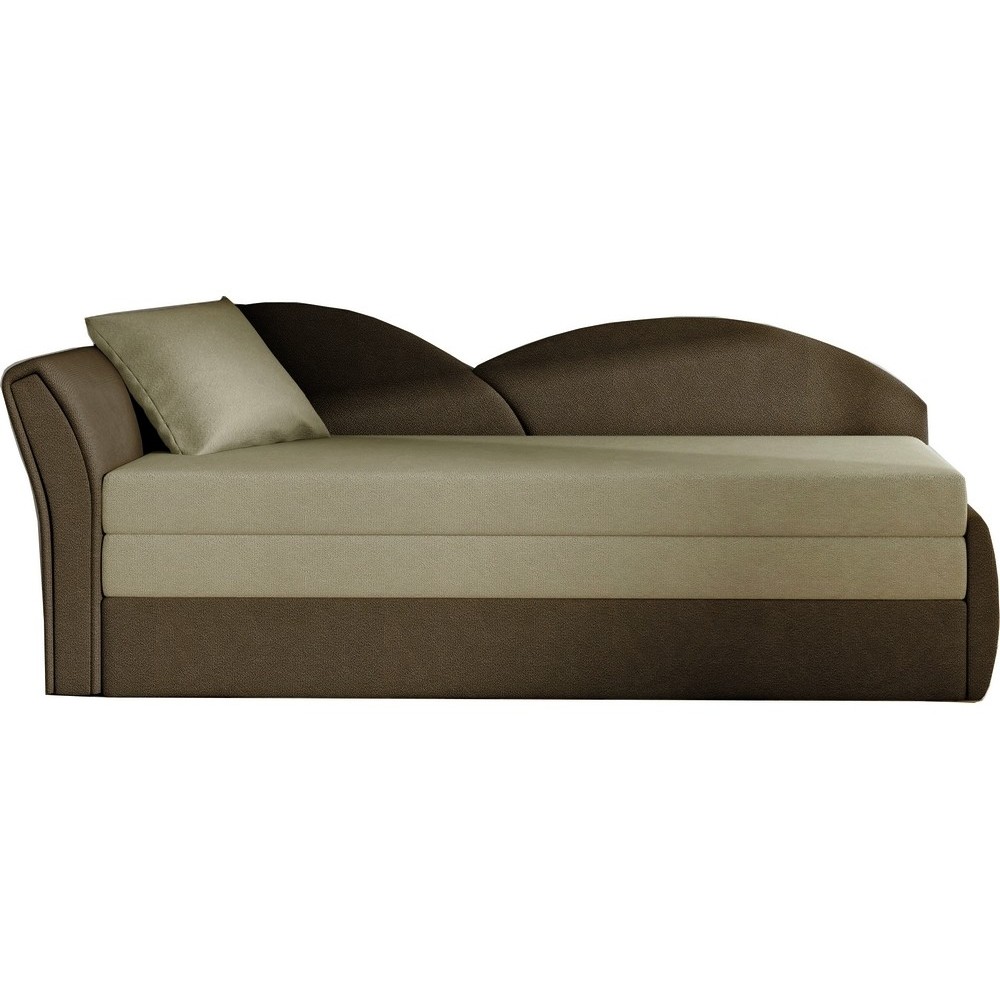 Banquette lit gigogne en tissu de qualité beige et chocolat - angle gauche - AGATA, 3 places Banquette lit gigogne en tissu de qualité beige et chocolat - angle gauche - AGATA, 3 places