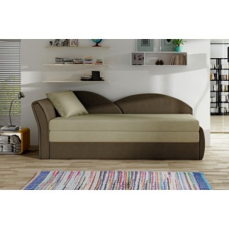 Banquette lit gigogne en tissu de qualité beige et chocolat - angle gauche - AGATA, 3 places