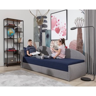 Banquette lit gigogne en tissu de qualité beige et chocolat - angle gauche - AGATA