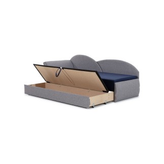Banquette lit gigogne en tissu de qualité beige et chocolat - angle gauche - AGATA
