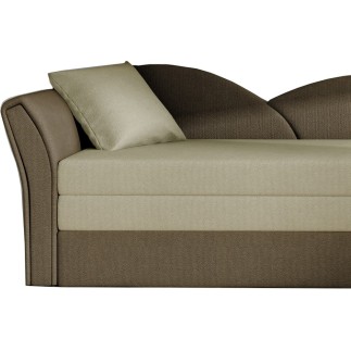 Banquette lit gigogne en tissu de qualité beige et chocolat - angle gauche - AGATA