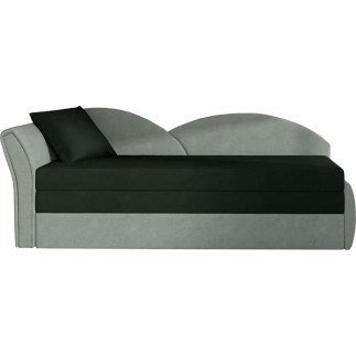 Banquette lit gigogne en tissu de qualité bicolore noir et gris-vert, angle gauche - AGATA