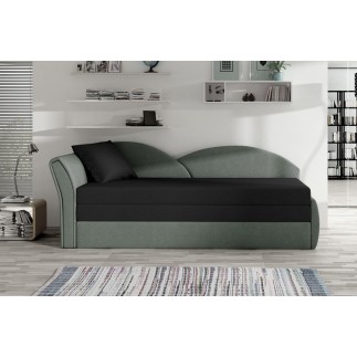 Banquette lit gigogne en tissu de qualité bicolore noir et gris-vert, angle gauche - AGATA, 3 places