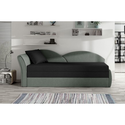 Banquette lit gigogne en tissu de qualité bicolore noir et gris-vert, angle gauche - AGATA, 3 places