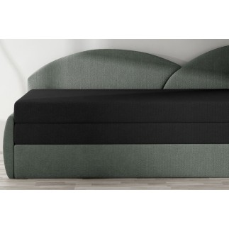 Banquette lit gigogne en tissu de qualité bicolore noir et gris-vert, angle droit- AGATA
