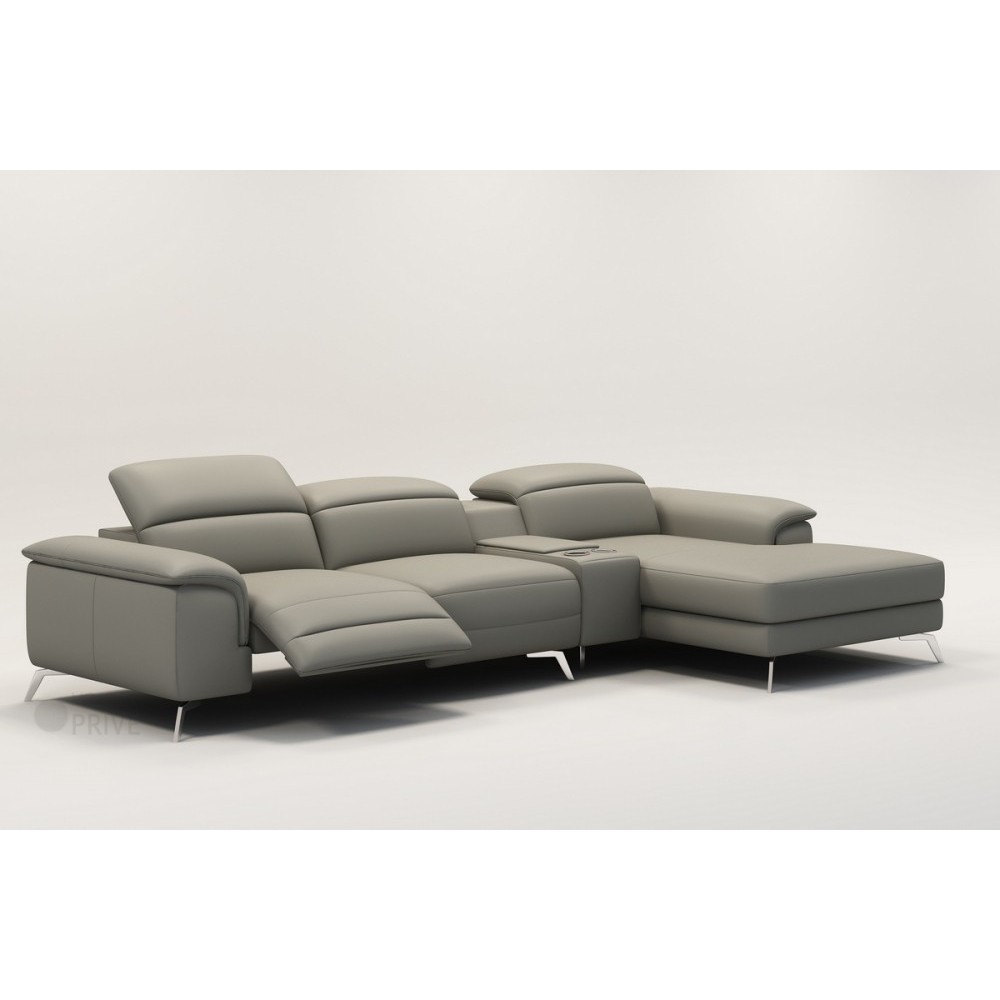Canapé d'angle en cuir italien 5 places RELAXIA, gris clair, angle droit Canapé d'angle en cuir italien 5 places RELAXIA, gris clair, angle droit