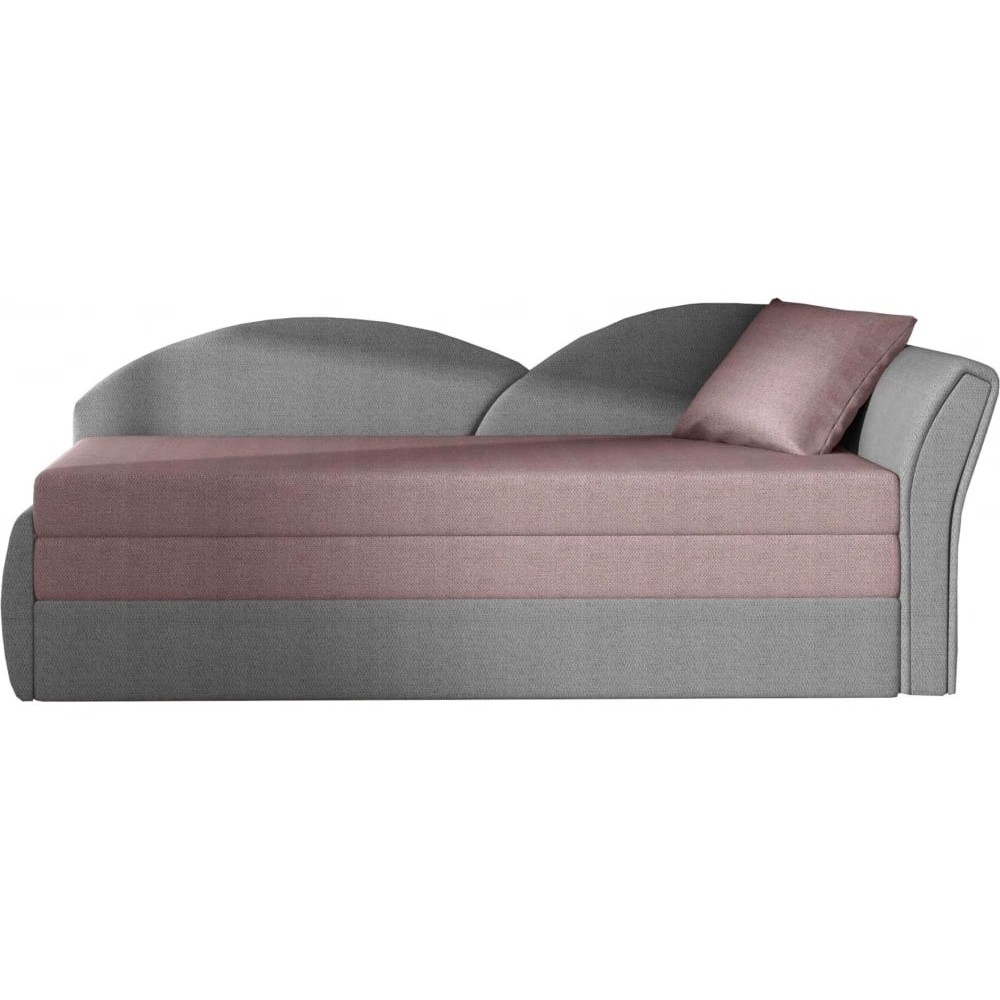 Banquette lit gigogne en tissu de qualité rose et gris, angle droit - AGATA, 3 places Banquette lit gigogne en tissu de qualité rose et gris, angle droit - AGATA, 3 places