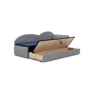Banquette lit gigogne en tissu de qualité rose et gris, angle droit - AGATA