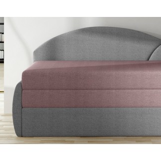 Banquette lit gigogne en tissu de qualité rose et gris, angle droit - AGATA