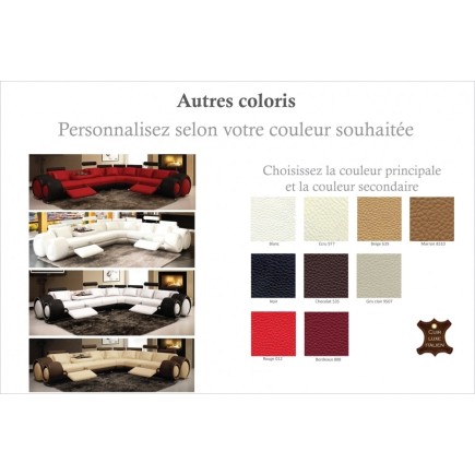 Canapé d'angle en cuir italien : 5/6 places PETIT EXCELIA, couleur personnalisée, angle droit