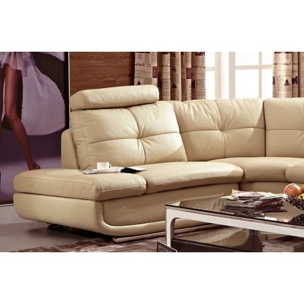 - Canapé d'angle en cuir buffle italien de luxe 6/7 places BELLALIGNA, beige, angle gauche