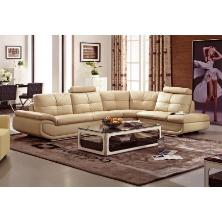 Canapé d'angle en cuir buffle italien de luxe 6/7 places BELLALIGNA, beige, angle droit
