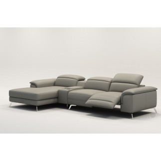 Canapé d'angle en cuir italien 5 places RELAXIA, gris clair