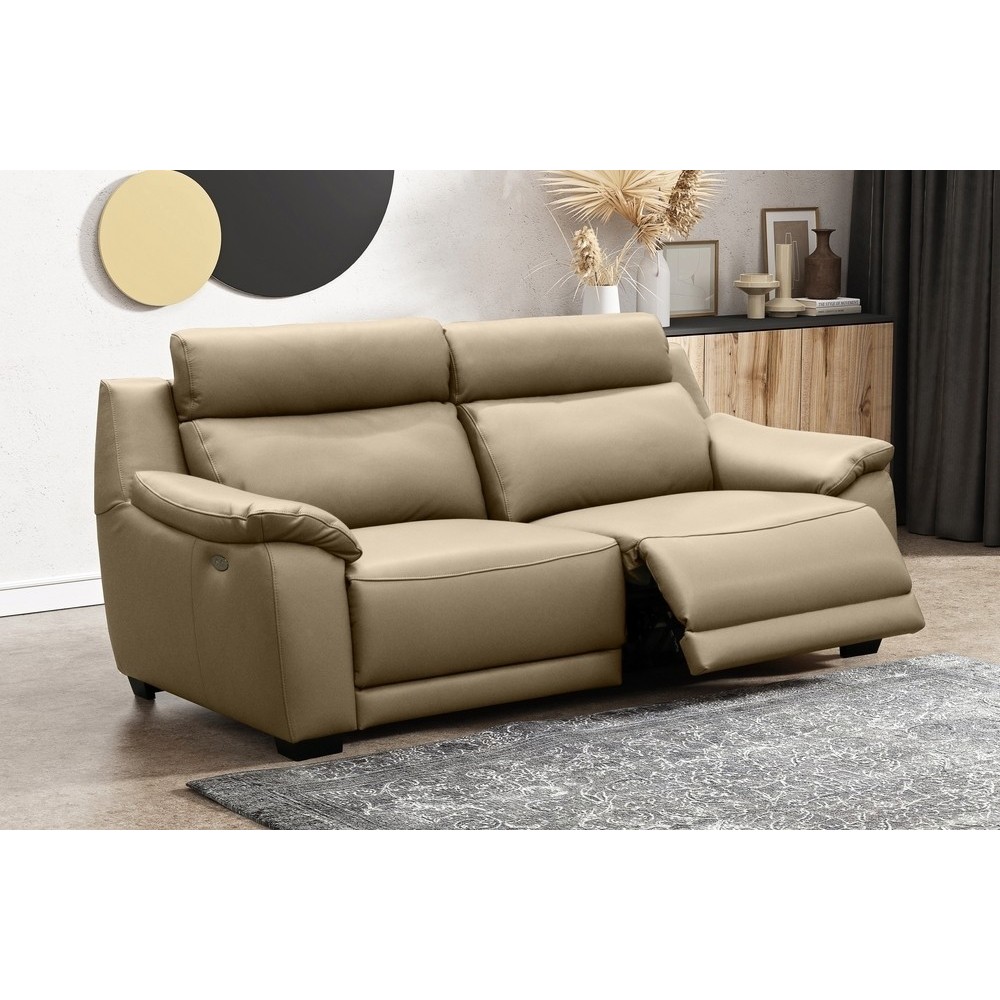 Solde de la commande: Canapé 3 places avec 2 relax en 100% tout cuir épais luxe italien - 2 relax électriques, beige. BERN, tota Solde de la commande: Canapé 3 places avec 2 relax en 100% tout cuir épais luxe italien - 2 relax électriques, beige. BERN, tota